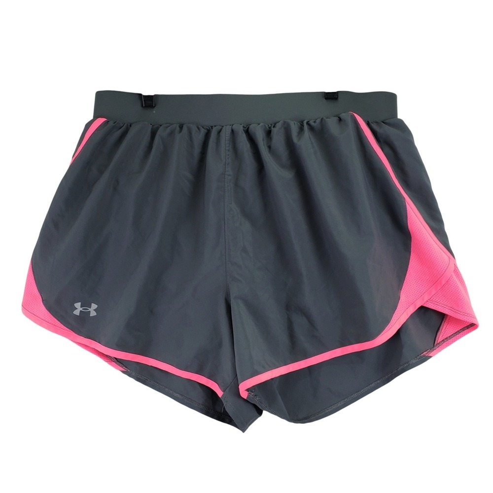 Under Armour HeatGear Shorts Women 1X Grey Pink Athletic Running Gym